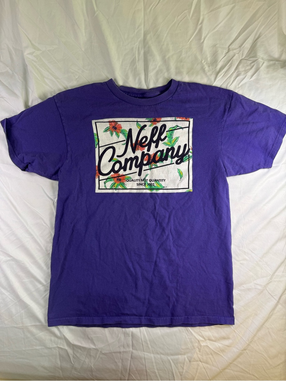 Neff Purple Logo Tee with Floral Graphic